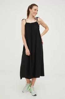 Sukienki - Outhorn sukienka kolor czarny midi rozkloszowana - grafika 1