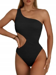 JEDNOCZĘŚCIOWY STRÓJ KĄPIELOWY NA JEDNO RAMIĘ CZARNY Z WYCIĘCIAMI XL - Stroje kąpielowe - miniaturka - grafika 1