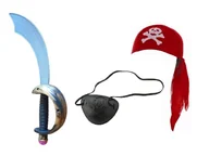 Dodatki do strojów karnawałowych - Zestaw Pirata dla dorosłych Czapka Szabla Opaska na Oko 3el MK455 - miniaturka - grafika 1