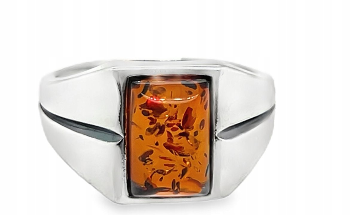 SYGNET MĘSKI srebrny z bursztynem SREBRO 925 rozmiar 27 PIERŚCIEŃ