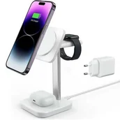 Ładowarki do telefonów - Ładowarka indukcyjna ESR Halolock 3-in-1 Watch Magnetic MagSafe Wireless Charger dla iPhone z MagSafe / Apple Watch / AirPods, biała - miniaturka - grafika 1