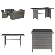 Meble ogrodowe - vidaXL 5-częściowy ogrodowy zestaw jadalny z poduszkami z szarego rattanu - zestaw jadalny - grupy jadalne - leżak - leżaki - miniaturka - grafika 1