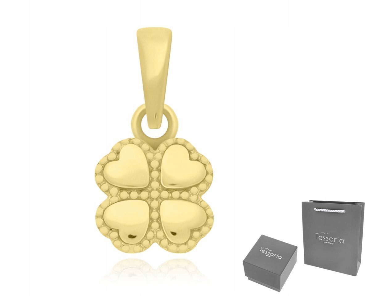 Złota Zawieszka 585 Damska Koniczynka z Gładkich Serc Subtelny Wisiorek