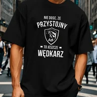 Koszulki męskie - TEMU Męska czarna koszulka z polskim tekstem i grafiką ryby - 100% krótki rękaw, okrągły dekolt, codzienna letnia koszulka z polskimi napisami i - miniaturka - grafika 1