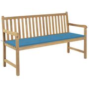 Ławki ogrodowe - vidaXL Ławka ogrodowa z niebieską poduszką, 150 cm, drewno tekowe - miniaturka - grafika 1