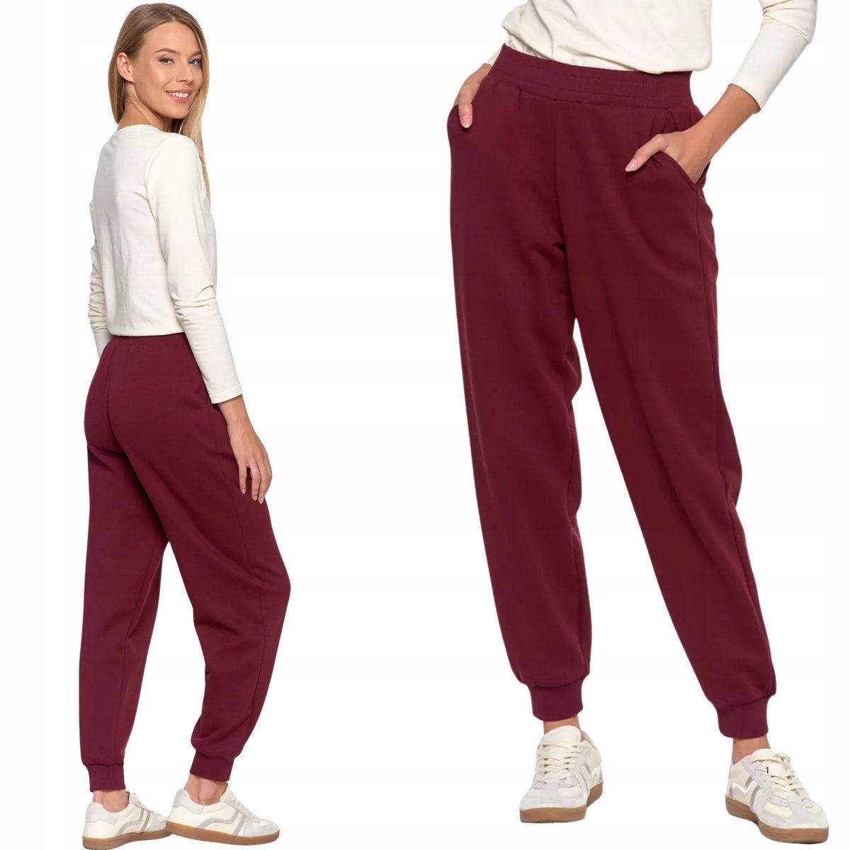 Wygodne Spodnie Damskie Dresowe Bawełniane Dresy Moraj Czerwony Xl Wine Red