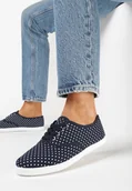 Trampki damskie - Granatowe Tenisówki w Kropki przed Kostkę Renormia - miniaturka - grafika 1
