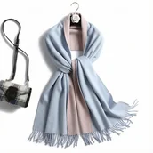 Apaszki i szaliki damskie - SZAL SZALIK kaszmir 100% kaszmirowy niebieski pudrowy różowy - miniaturka - grafika 1