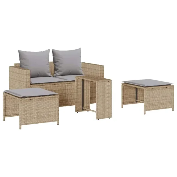 Zestaw wypoczynkowy ogrodowy beżowy, rattan PE, 63 x 63,5 x 60,5 cm