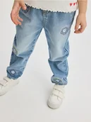 Spodnie i spodenki dla dziewczynek - Reserved - Jeansy z haftem SmileyWorld® - niebieski - miniaturka - grafika 1