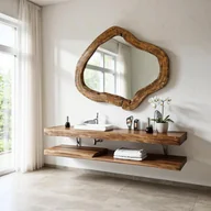 Lustra - designerskie lustro z drewna naturalnego do łazienki asymetryczne - miniaturka - grafika 1