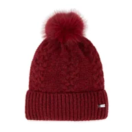 Czapki damskie - Damska czapka o delikatnym splocie z pomponem czerwona - miniaturka - grafika 1