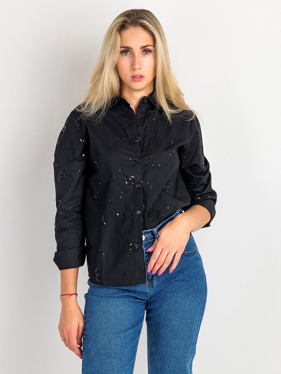 Koszula bawełniana z cekinami czarny L