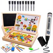 Tablice dla dzieci - Wielofunkcyjna edukacyjna tablica magnetyczna i kredowa z klockami + Zestaw markerów, czarnych 12 szt. - miniaturka - grafika 1