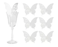 Dekoracje i nakrycia stołu na imprezę - Winietki na kieliszki W&C Motylki, białe, 6 szt. - miniaturka - grafika 1