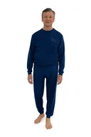 Piżamy damskie - Piżama Męska Xl Ciepła Na Długi Rękaw Dla Taty Dziadka Seniora Granatowa - miniaturka - grafika 1