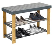 Szafki na buty - Ławka bambusowa szara z półkami na buty MILOS - miniaturka - grafika 1