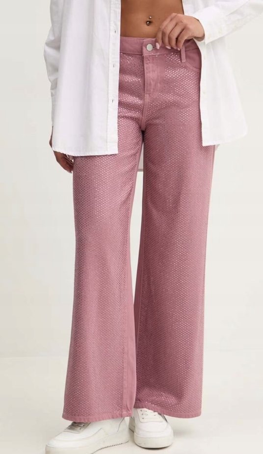 GUESS RÓŻOWE JEANSY PROSTE Z CEKINAMI BAWEŁNA LYOCELL 27 GŁA
