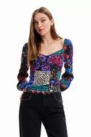 Bluzki damskie - Desigual Damska bluzka kwiatowa 2000 Black Blouse, XS, czarny, XS - miniaturka - grafika 1