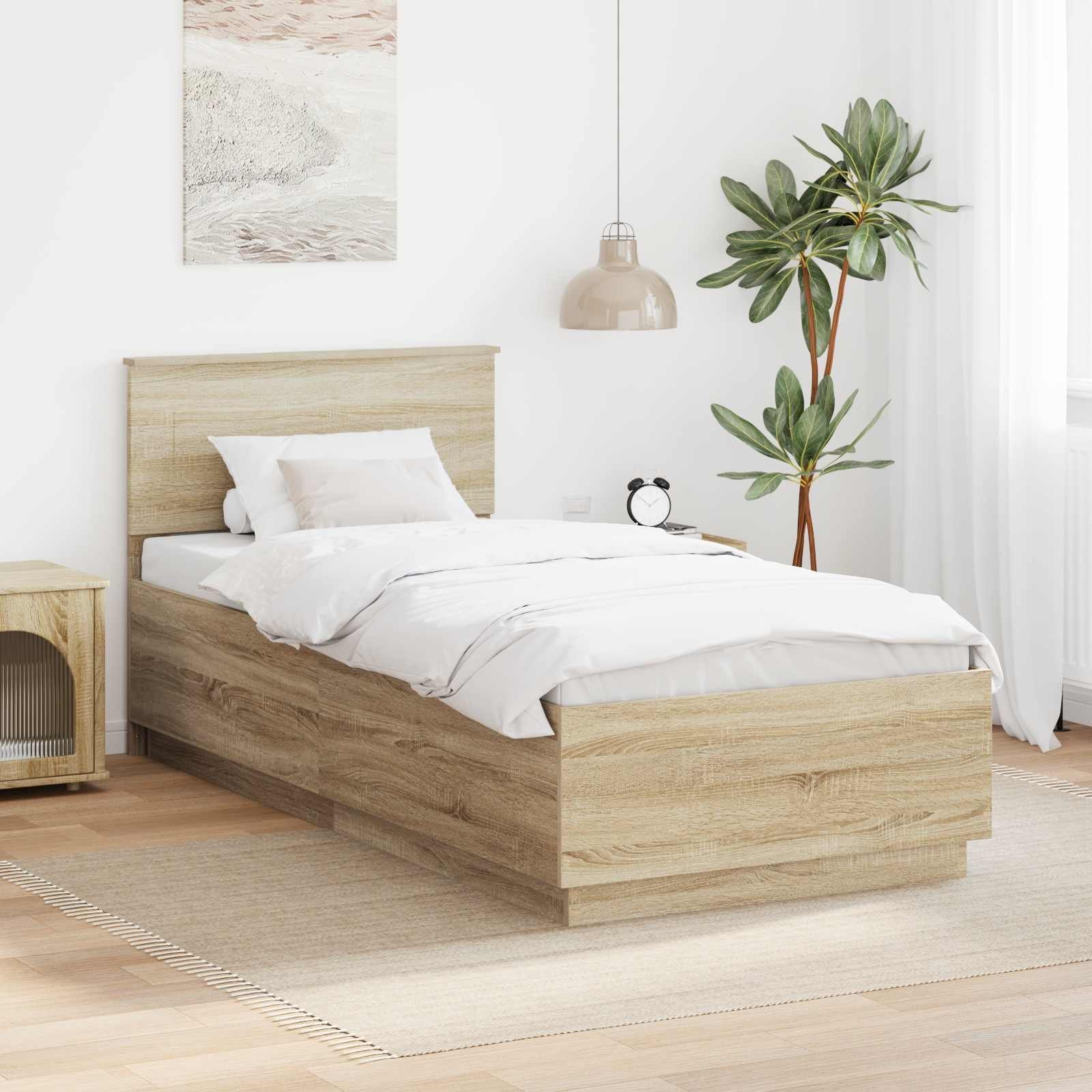 vidaXL Ramka łóżka Dąb Sonoma 70 x 190 cm Materiał z drewna kompozytowego