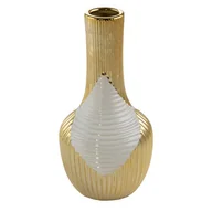 Wazony i flakony - Wazon Ceramiczny Wysoki Rakel 14X14X28 Beżowy + Złoty - miniaturka - grafika 1