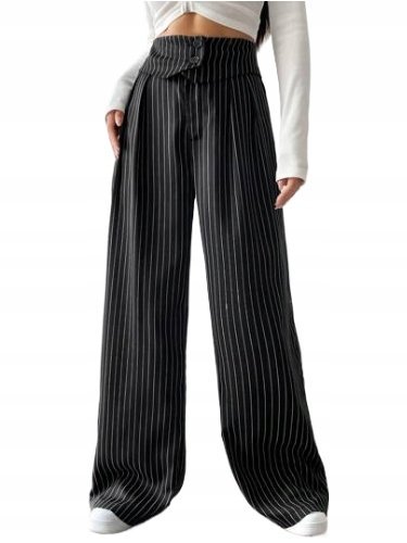 SHEIN CZARNE SPODNIE DAMSKIE W PASKI CASUAL 34 ŁSJ