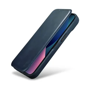 iCarer CE Oil Wax Premium Leather Folio Case skórzane etui iPhone 14 Pro Max z klapką magnetyczne MagSafe niebieski (AKI14220708-BU) - Etui i futerały do telefonów - miniaturka - grafika 8