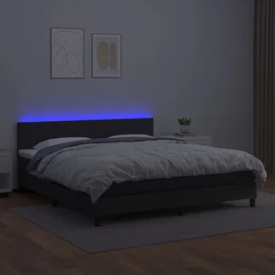 Lumarko Łóżko kontynentalne z materacem i LED czarna ekoskóra 160x200cm - Łóżka - miniaturka - grafika 5