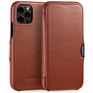 moVear flipSide C - Skórzane etui do Apple iPhone 12 Pro / 12 (6.1") | Klasyczny pokrowiec z klapką, Skóra naturalna nappa (Brązowy) - Etui i futerały do telefonów - miniaturka - grafika 1