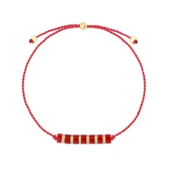 Bransoletki - Bransoletka sznurkowa z czerwonym koralem i złotymi akcentami subtelna biżuteria damska - Manoki - miniaturka - grafika 1