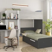 Łóżka dla dzieci i młodzieży - Łóżko piętrowe narożne 2 × 90 × 190 cm – Wbudowane biurko – Szary, biały i czarny - SAMUEL - miniaturka - grafika 1