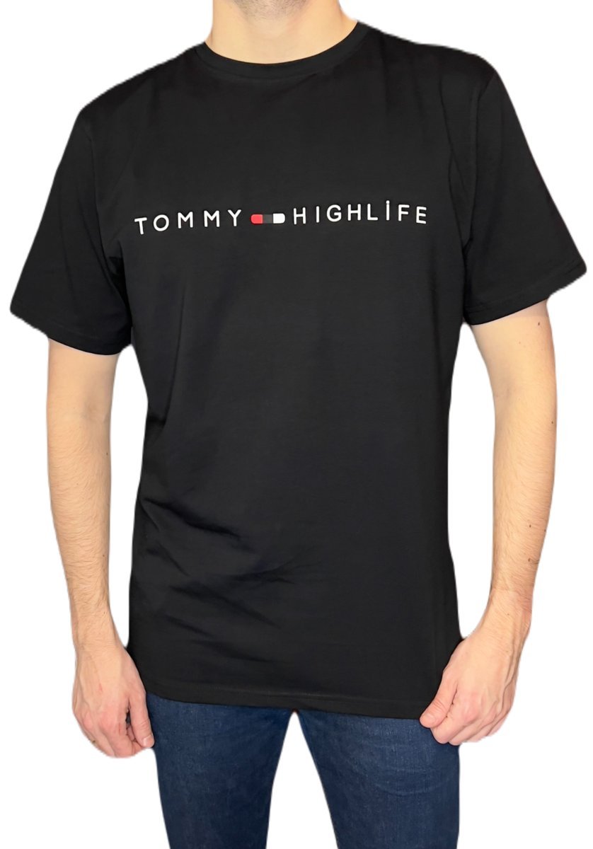 T-shirt męski czarny gładki okrągły dekolt XXL