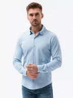 Koszule męskie - Koszula męska dzianinowa z długim rękawem - niebieska V3 K540 - miniaturka - grafika 1