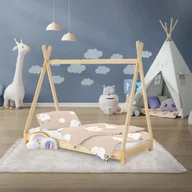 Łóżka dla dzieci i młodzieży - ML-Design łóżko indyjskie tipi 70x140cm naturalne z materacem stelażem z listew z litego drewna sosnowego dla dziewczynek i chłopców domek dziecięcy - miniaturka - grafika 1