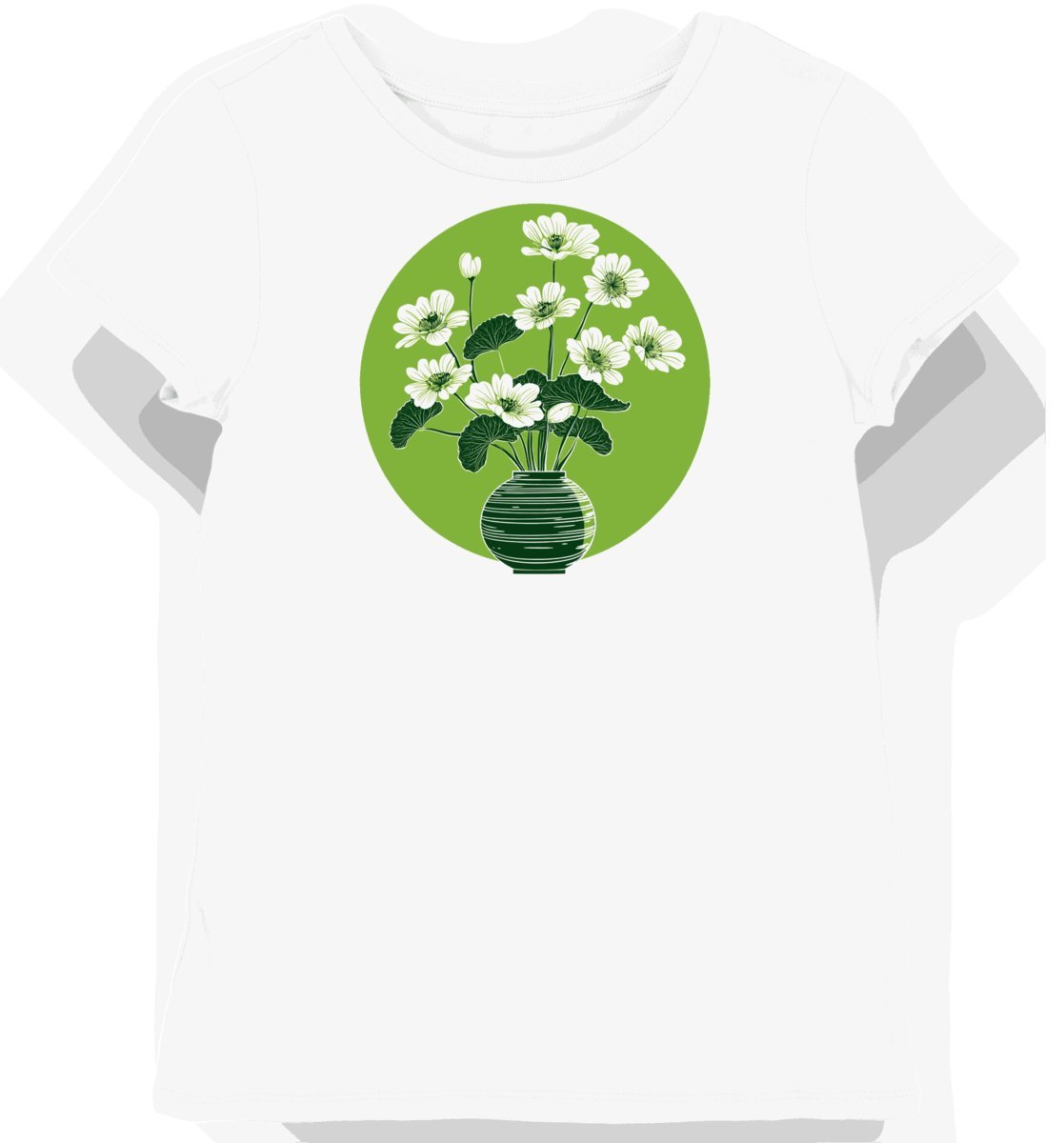 Koszulka damska biała z motywem ikebany i zielonych kwiatów S