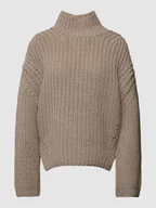 Swetry damskie - Sweter wełniany o kroju oversized z imitacji dzianiny - miniaturka - grafika 1