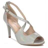 Sandały damskie - Sandały damskie Sergio Leone szpilki SK429 satynowy szary r.38 - miniaturka - grafika 1