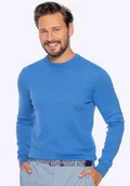 Swetry męskie - Sweter męski z bawełny z domieszką kaszmiru niebieski - miniaturka - grafika 1
