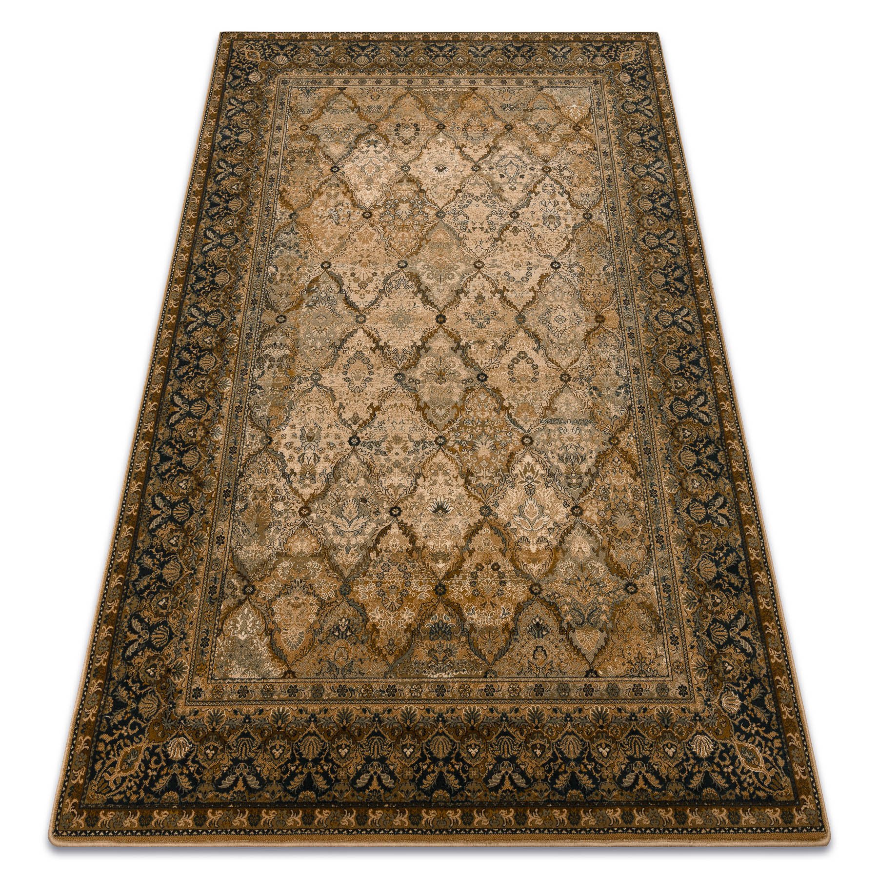 Dywan wełniany SUPERIOR Grenada Ramka, romby, orientalny - koniak beżowy 170x235 cm