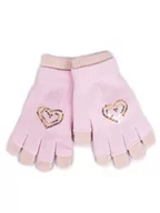 Rękawiczki dla dzieci - Rękawiczki Dziewczęce Podwójne Różowe Cekinowe Serce 18 Cm - miniaturka - grafika 1