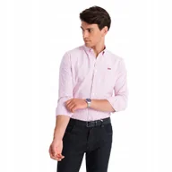 Koszule męskie - Bawełniana męska koszula REGULAR FIT w paski różowa V2 OM-SHOS-0170 XXL - miniaturka - grafika 1