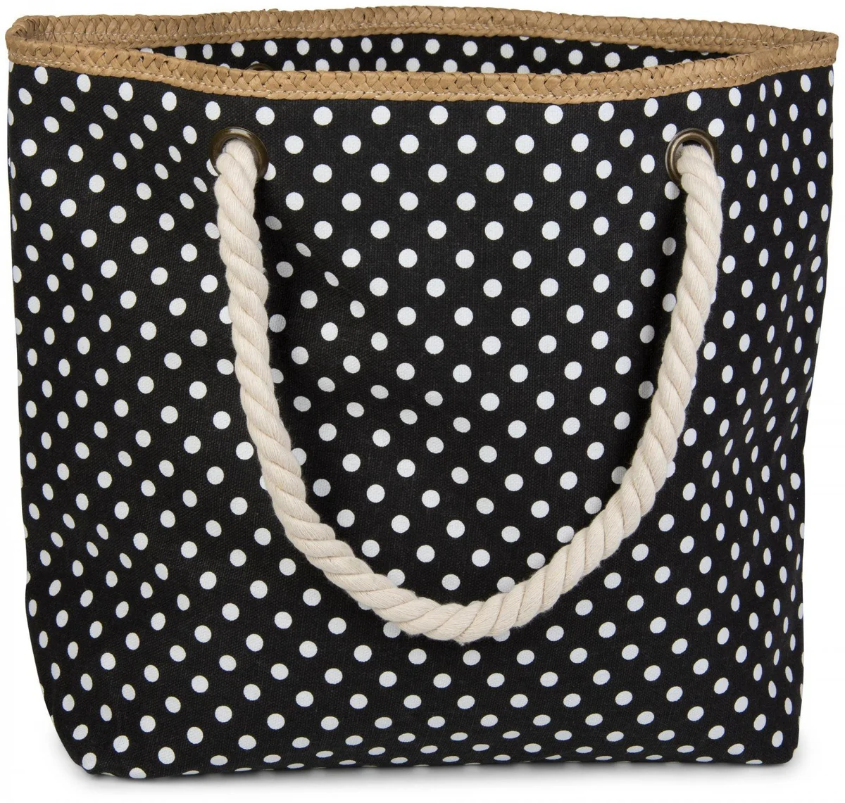 styleBREAKER Torba plażowa w kropki z zamkiem błyskawicznym, mała kosmetyczka, shopper, damska 02012062, Czarny - biały, Rozmiar Uniwersalny