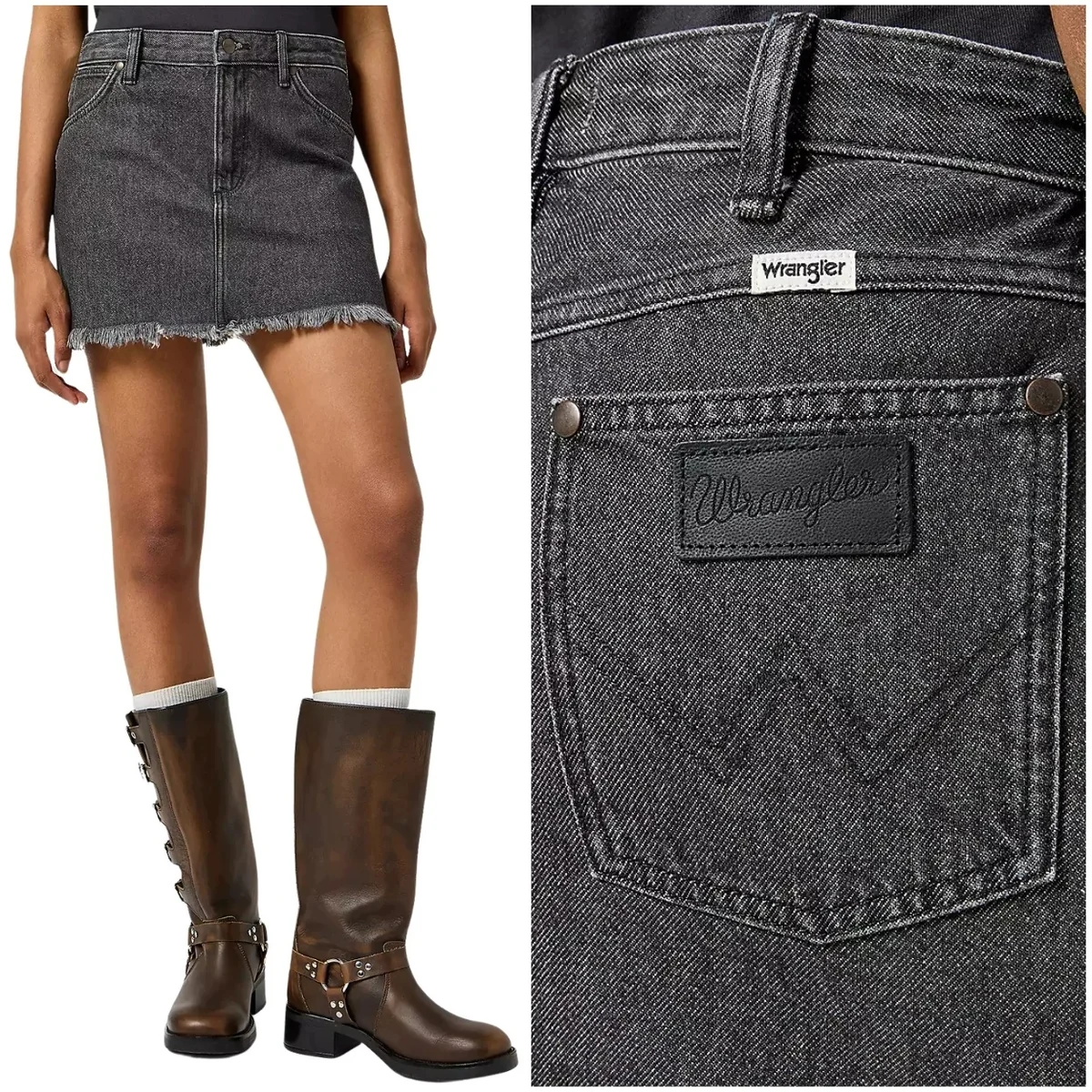 Wrangler Denim Mini Skirt krótka jeansowa spódnica z rozpięciem z przodu S