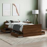 Łóżka - Rama łóżka z wezgłowiem i zanóżkiem, brązowy dąb, 100x200 cm Lumarko! - miniaturka - grafika 1