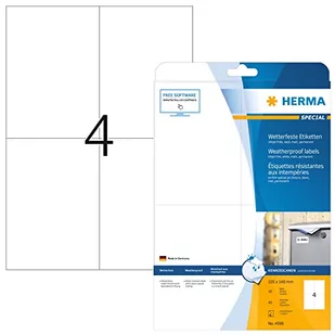 HERMA samoprzylepne wytrzymałe odporne na warunki atmosferyczne etykiety foliowe, 4 etykiety na arkusz A4, 40 etykiet do drukarek atramentowych, 105 x 148 mm (4598), białe - Etykiety do drukarek - miniaturka - grafika 1