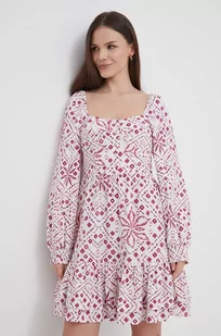 Pepe Jeans sukienka z domieszką lnu kolor biały mini rozkloszowana - Sukienki - miniaturka - grafika 1