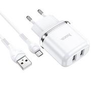 Ładowarki do telefonów - Hoco N4 ładowarka sieciowa 2,4A 2xUSB + 1x Kabel 1m MicroUSB kolor biały - miniaturka - grafika 1