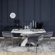 Krzesła - Zestaw 4x Krzesło Tapicerowane Plecione do Salonu SIENA Szare Welurowe Nowoczesne Glamour - miniaturka - grafika 1