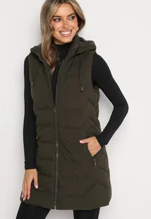 Ciemnozielona Pikowana Kamizelka z Odpinanym Kapturem na Suwak Wykończona Sznurkami Zeneria - Kamizelki damskie - miniaturka - grafika 1