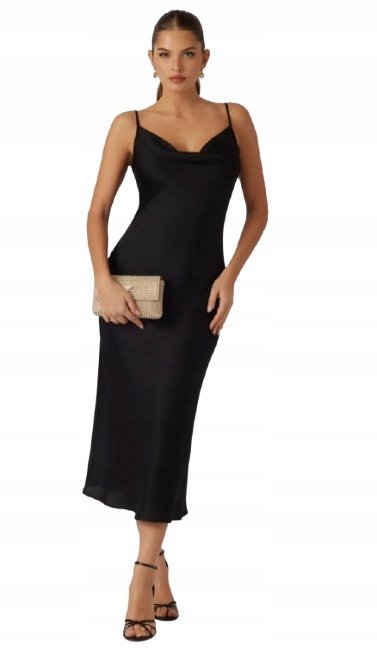 GUESS CZARNA SUKIENKA NA RAMIĄCZKACH PROSTA MIDI S GXA